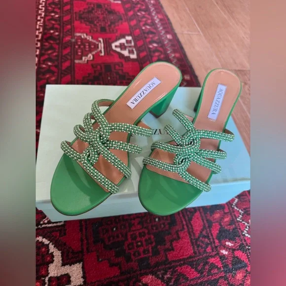 NEW NIB Aquazzura Moondust Crystal Embellished Leather Flat Sandals - Picture 3 of 7